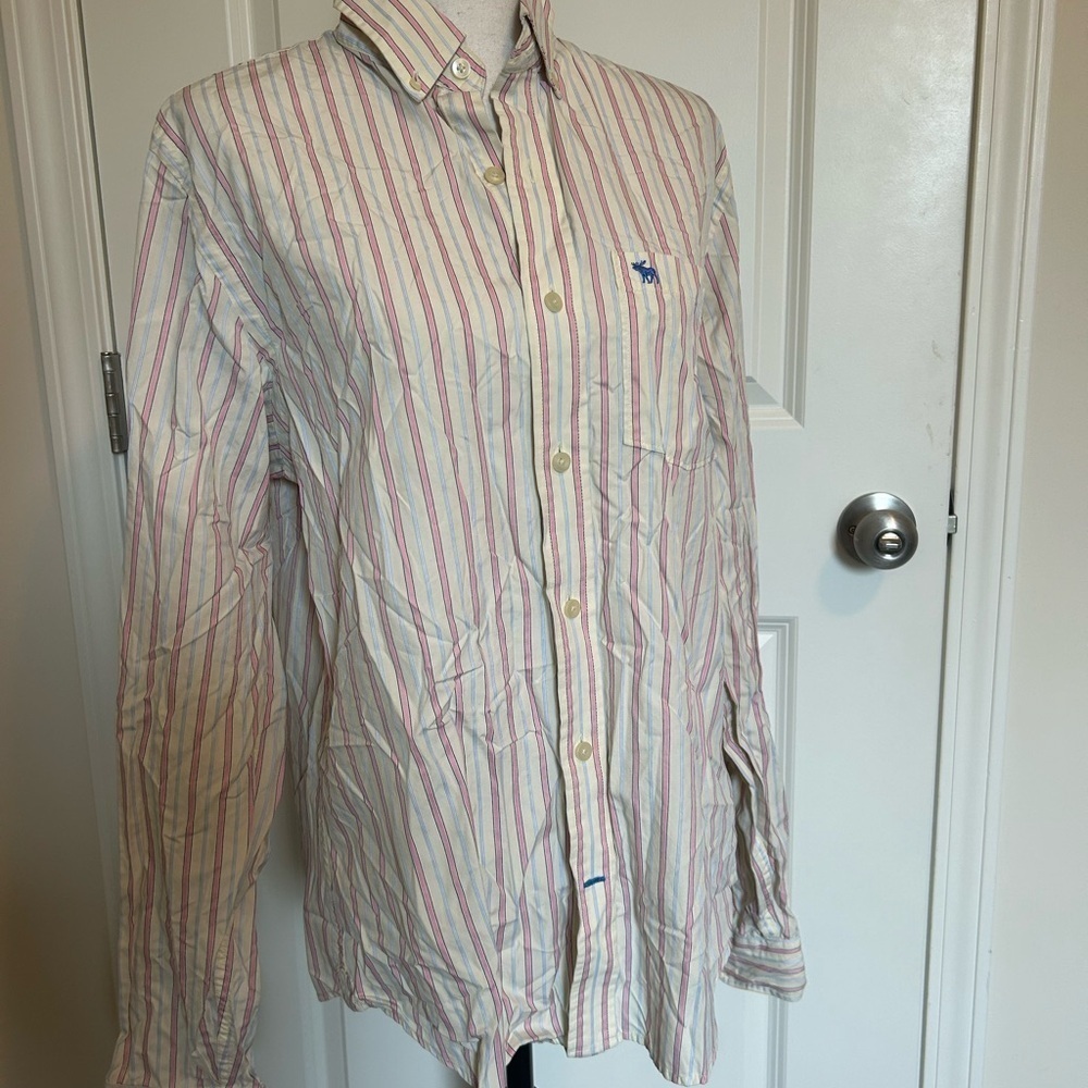 Mens vintage Abercrombie and fitch button down dress shirt pink and blue stripe - Picture 2 of 8